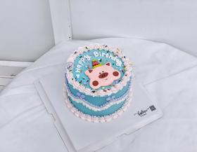 复古蓝色奶油小猪蛋糕