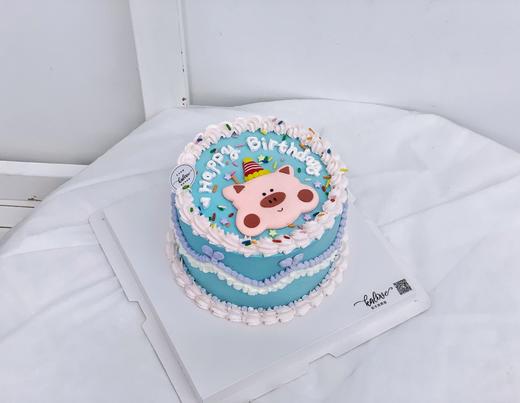 复古蓝色奶油小猪蛋糕 商品图0