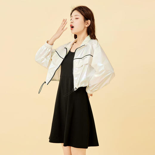 套装女2021春季新品洋气亮面外套百搭背心小黑裙两件套1925a-d7777