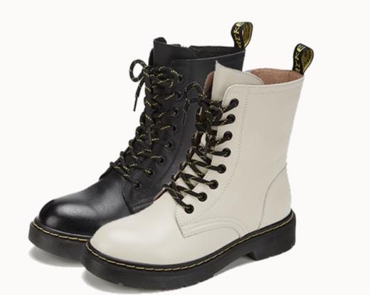 西村名物2020冬季新款牛皮马丁靴加绒平底百搭女靴T29DC44951 商品图0