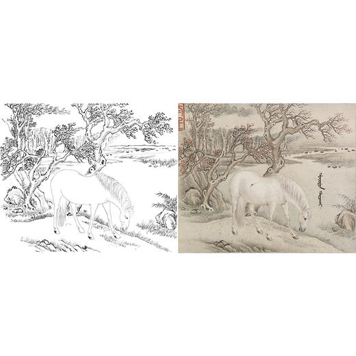 清 王致诚 十骏马图册页 ZC09 商品图0