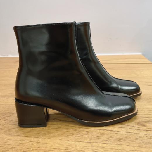 欧洲站女靴2020秋冬新款真皮后拉链圆头粗跟短靴女时尚欧货时装靴 商品图2