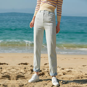 欧芮儿夏新款高腰显瘦直筒牛仔裤女简约时尚百搭浅蓝色长裤