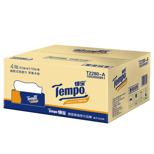 Tempo得宝软抽纸巾苹果木香味4层加厚90抽18包箱装家用抽纸餐巾纸实惠装 商品图3