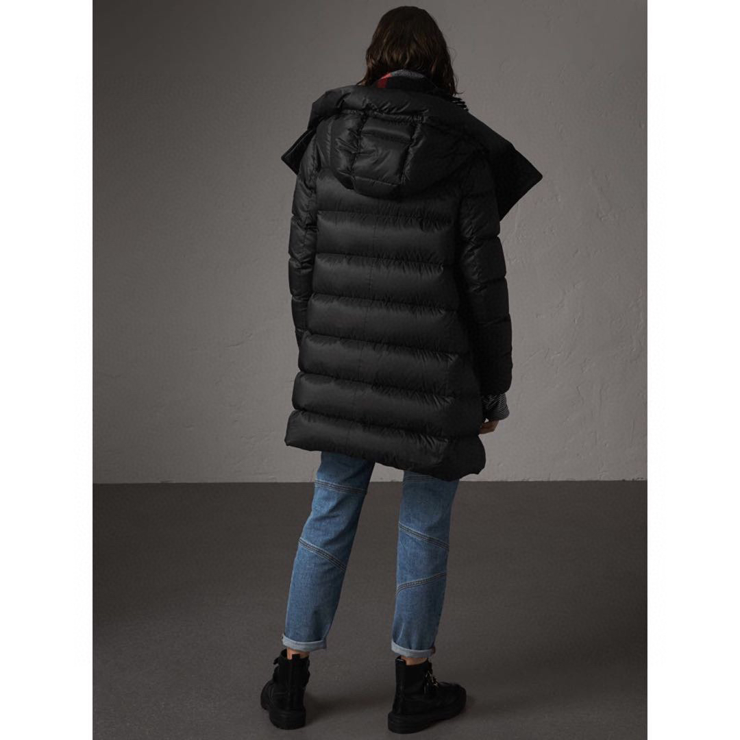 la现货 burberry巴宝莉 宽松款格纹连帽可拆卸中长款羽绒服 原价995