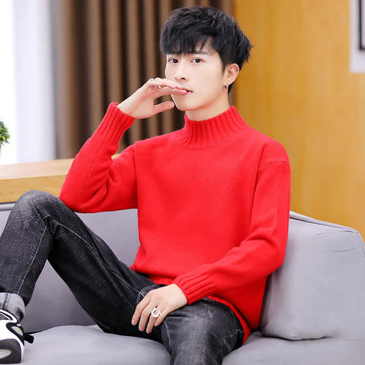 买一送一！毛衣男韩版秋冬新款加绒加厚纯色半高领针织衫青年学生保暖打底衫 商品图5