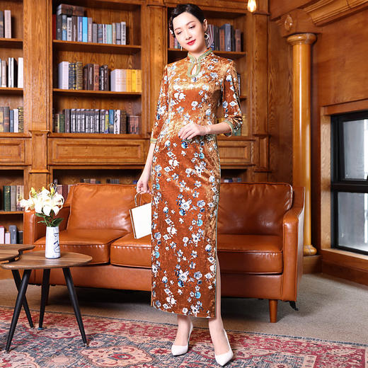 多丽琦2020年新款丝绒印花中国风复古改良旗袍秋冬气质显瘦连衣裙 商品图2