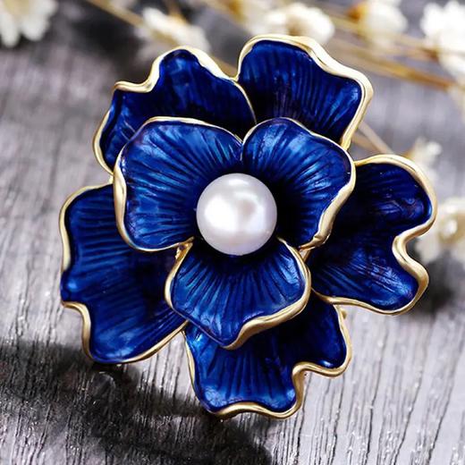 气质蓝色花卉珍珠优雅领针胸花胸针女RS 商品图0