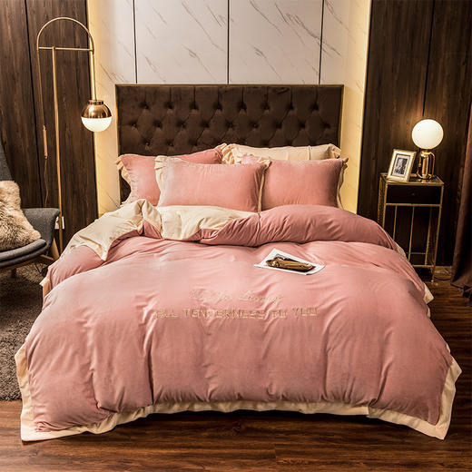 加厚牛奶绒四件套床笠款双面绒冬季珊瑚绒简约刺绣床上fyj-ll
