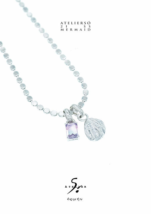 21SS 地鱼｜MERMAID - Poly 纹理水晶项链（粉蓝色） 商品图0