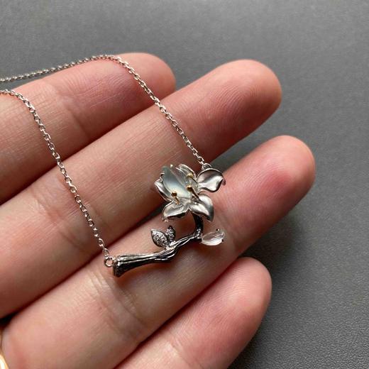 玻璃种翡翠玉兰花锁骨链项链18k白金黄金钻石镶嵌 商品图6