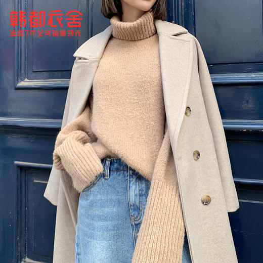 韩都衣舍2019韩版女装冬装新款气质大翻领中长款毛呢外套EK9154囡 商品图3