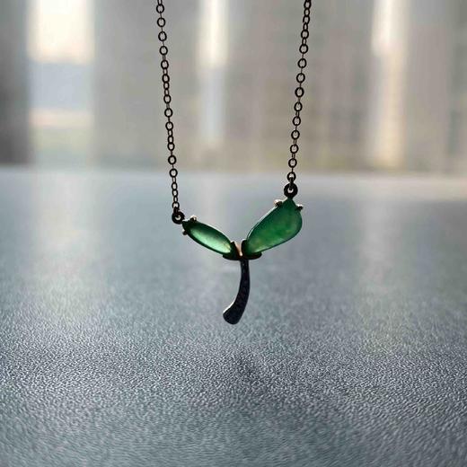 高冰种阳绿翡翠萌芽锁骨链18k黄金白金钻石镶嵌 商品图8
