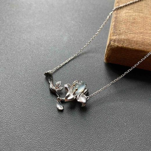 玻璃种翡翠玉兰花锁骨链项链18k白金黄金钻石镶嵌 商品图0