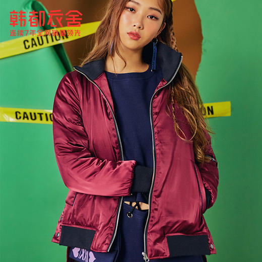 韩都衣舍2019韩版女装冬装新款直筒字母立领宽松棉衣JM8474發 商品图2