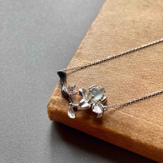 玻璃种翡翠玉兰花锁骨链项链18k白金黄金钻石镶嵌 商品图2