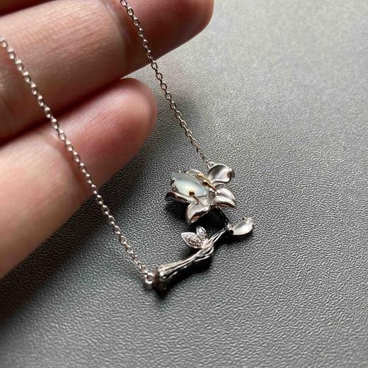 玻璃种翡翠玉兰花锁骨链项链18k白金黄金钻石镶嵌 商品图7