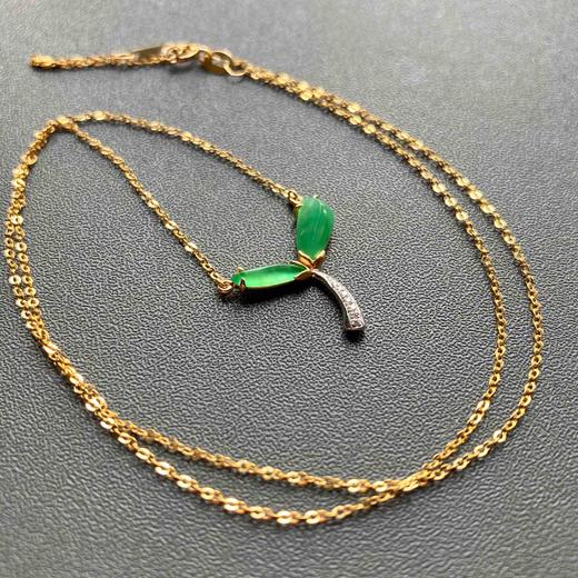 高冰种阳绿翡翠萌芽锁骨链18k黄金白金钻石镶嵌 商品图2