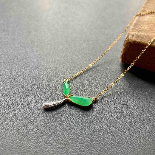 高冰种阳绿翡翠萌芽锁骨链18k黄金白金钻石镶嵌 商品图1