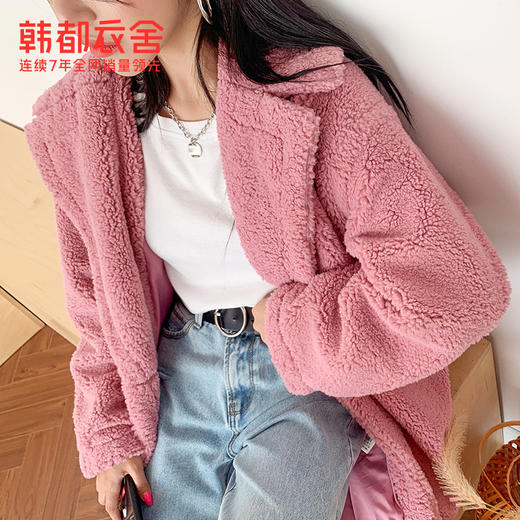 韩都衣舍2019秋冬新款韩版ins潮宽松中长款摇粒绒外套女OM80903鲲 商品图3