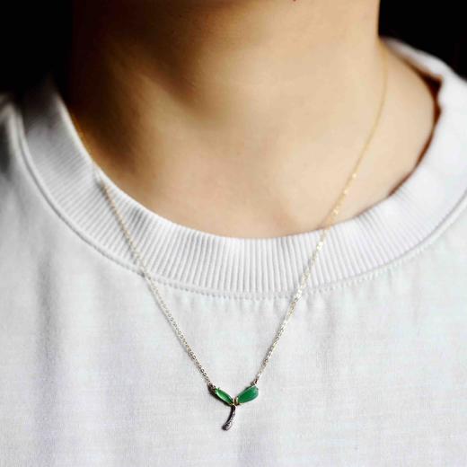 高冰种阳绿翡翠萌芽锁骨链18k黄金白金钻石镶嵌 商品图9
