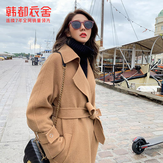 韩都衣舍2019冬装新款女装韩版宽松休闲中长款毛呢外套JW13224筱 商品图0