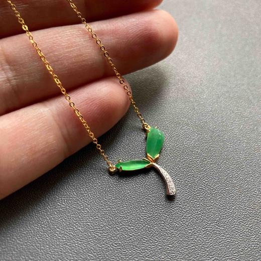 高冰种阳绿翡翠萌芽锁骨链18k黄金白金钻石镶嵌 商品图6