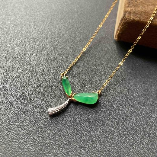 高冰种阳绿翡翠萌芽锁骨链18k黄金白金钻石镶嵌 商品图0