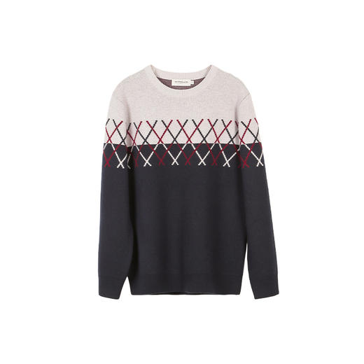 METTE羊绒世家秋冬男圆领100%山羊绒衫时尚撞色印花偏厚保暖毛衣 商品图5