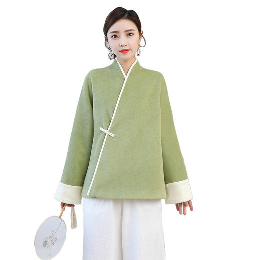 毛呢改良唐装春秋女装2020新款年轻款茶艺服装中国风中式汉服茶服