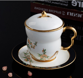 国瓷永丰源夫人瓷石榴家园三件套盖杯（240ml）-白色