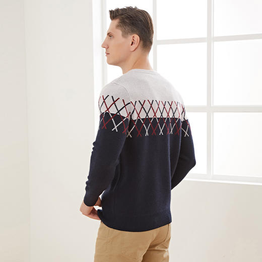 METTE羊绒世家秋冬男圆领100%山羊绒衫时尚撞色印花偏厚保暖毛衣 商品图2