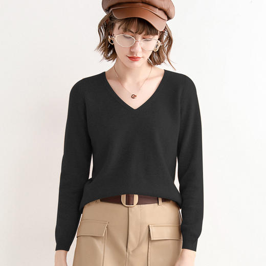 【Avann】女士秋冬新款纯羊毛针织衫女V领-堆堆领 百搭显瘦纯色打底衫 商品图9
