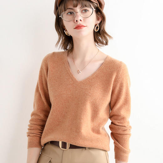 【Avann】女士秋冬新款纯羊毛针织衫女V领-堆堆领 百搭显瘦纯色打底衫 商品图11