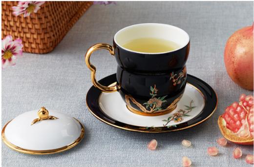 国瓷永丰源夫人瓷石榴家园三件套盖杯（240ml）-黑色 商品图0