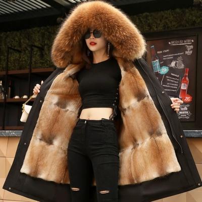 CJ-2020新款青根貂整皮内胆貉子大毛领女士派克服 商品图0