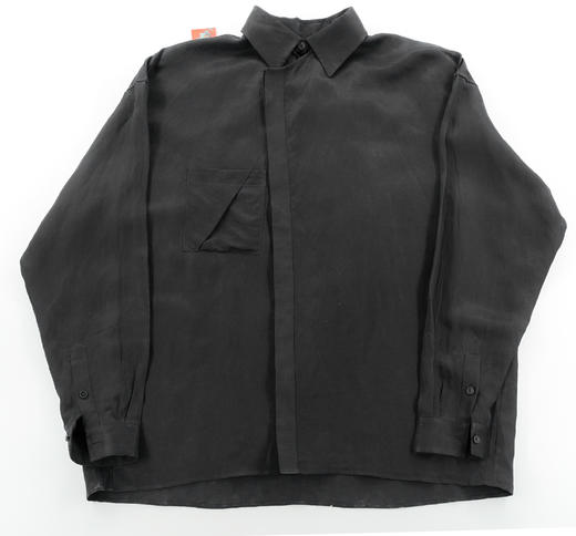 十点睡觉有限实验室X张宇飞   亚麻缎不对称黑衬衣(别针款） 商品图1