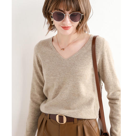 【Avann】女士秋冬新款纯羊毛针织衫女V领-堆堆领 百搭显瘦纯色打底衫 商品图8