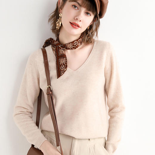 【Avann】女士秋冬新款纯羊毛针织衫女V领-堆堆领 百搭显瘦纯色打底衫 商品图12