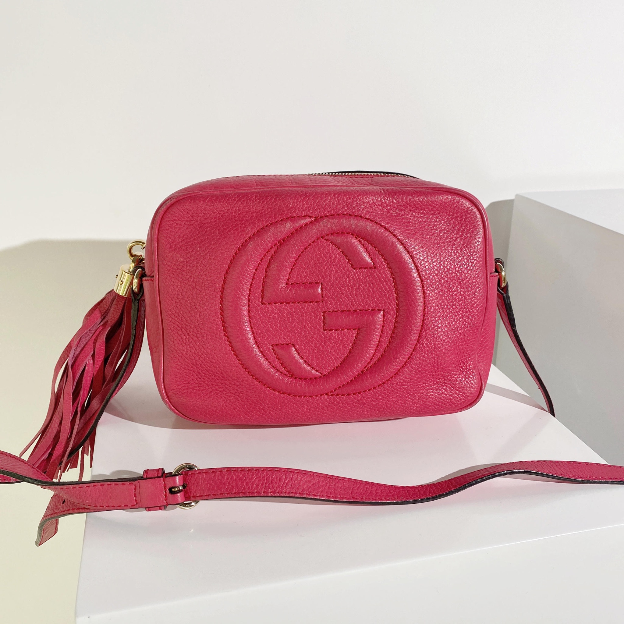 gucci disco soho 流苏 红色 全牛皮 相机包