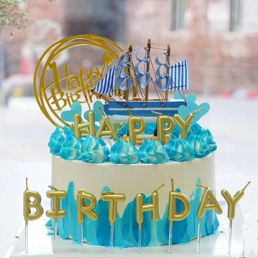 儿童帆船小船烘焙蛋糕装饰蓝色海洋系列小型船锚渔网小船