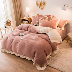【奢华牛奶绒床上四件套】 2020冬季新款纯色 加绒加厚双面保暖，亲肤裸感体验，床单被套枕套四件套