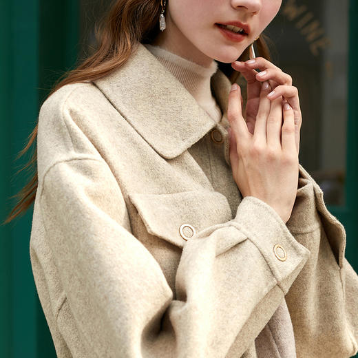 欧芮儿燕麦色中长双面呢外套 商品图3