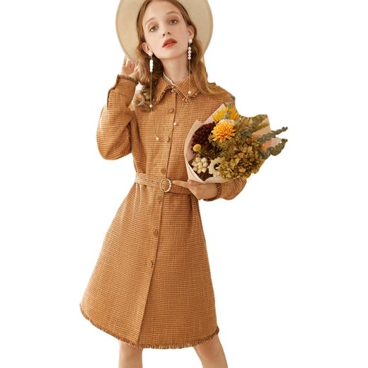 欧芮儿2020春新款长袖粗花呢小香风外套女中长款宽松休闲上衣 商品图4