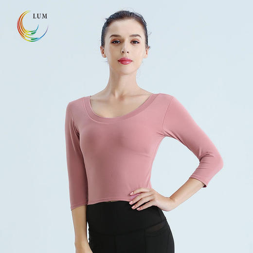 露檬瑜伽新款裸感系列瑜伽服七分袖短款（含胸垫）LUM39109 商品图1
