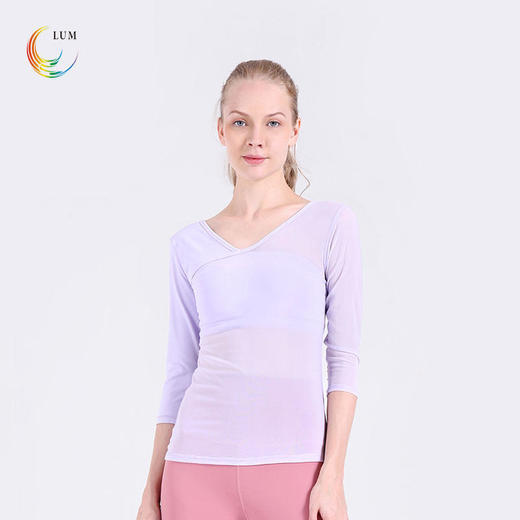 LUM39063露檬瑜伽拼纱短袖双面磨毛面料裸感（含胸垫） 商品图2
