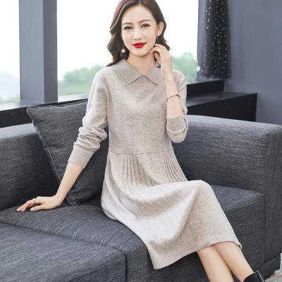 sm-a938903 纯羊毛针织连衣裙秋冬季2020新款女装裙子宽松显瘦中长款