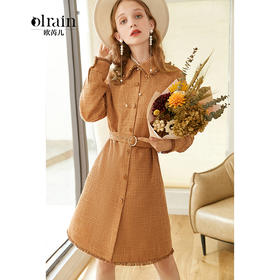 欧芮儿2020春新款长袖粗花呢小香风外套女中长款宽松休闲上衣