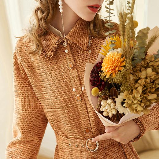 欧芮儿2020春新款长袖粗花呢小香风外套女中长款宽松休闲上衣 商品图3