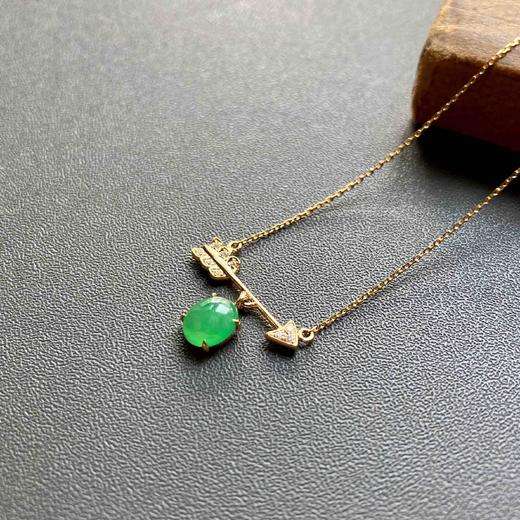 冰种阳绿翡翠蛋面丘比特锁骨链18k黄金钻石镶嵌